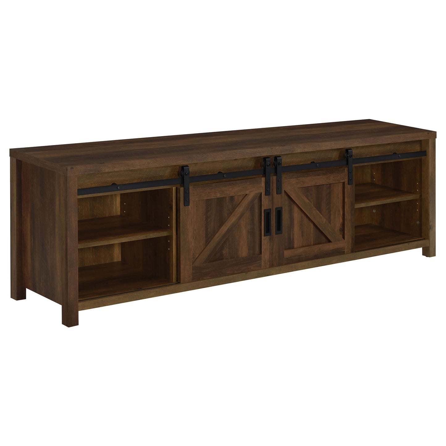 Coaster Home Furnishings - Madra - Engineered Wood - 79-Inch TV Stand with Sliding Barn Doors, 2 Open Shelves - Living Room - Dark Pine - 736273