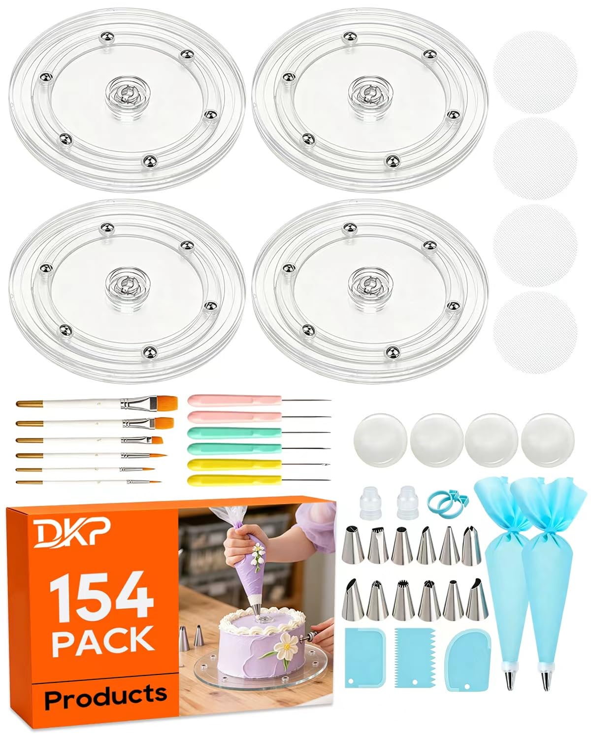 Ultimate Cookie Decorating Supplies Kit in Gift Box | 4 Turntables, 8 Mesh Mats, 32 Tips & 100 Bags | Professional Sugar Cookie Decorating Set with Tools for Beginners & Experts