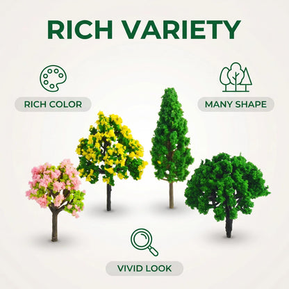 Model Trees & Diorama Supplies - 3-7cm Miniature Trees for Crafts, 55 Pcs Fake Plastic Trees for Fairy Garden Accessories & Diorama Box