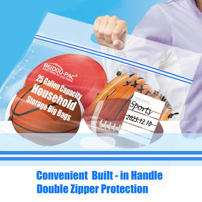BEIDOU-PAC 25 Gallon Jumbo Storage Bags with Handle, 15 Count | Double Zipper Seal | Expandable Bottom, Resealable Clear zip Bags for Home, Travel, Moving, Commercial and Outdoor