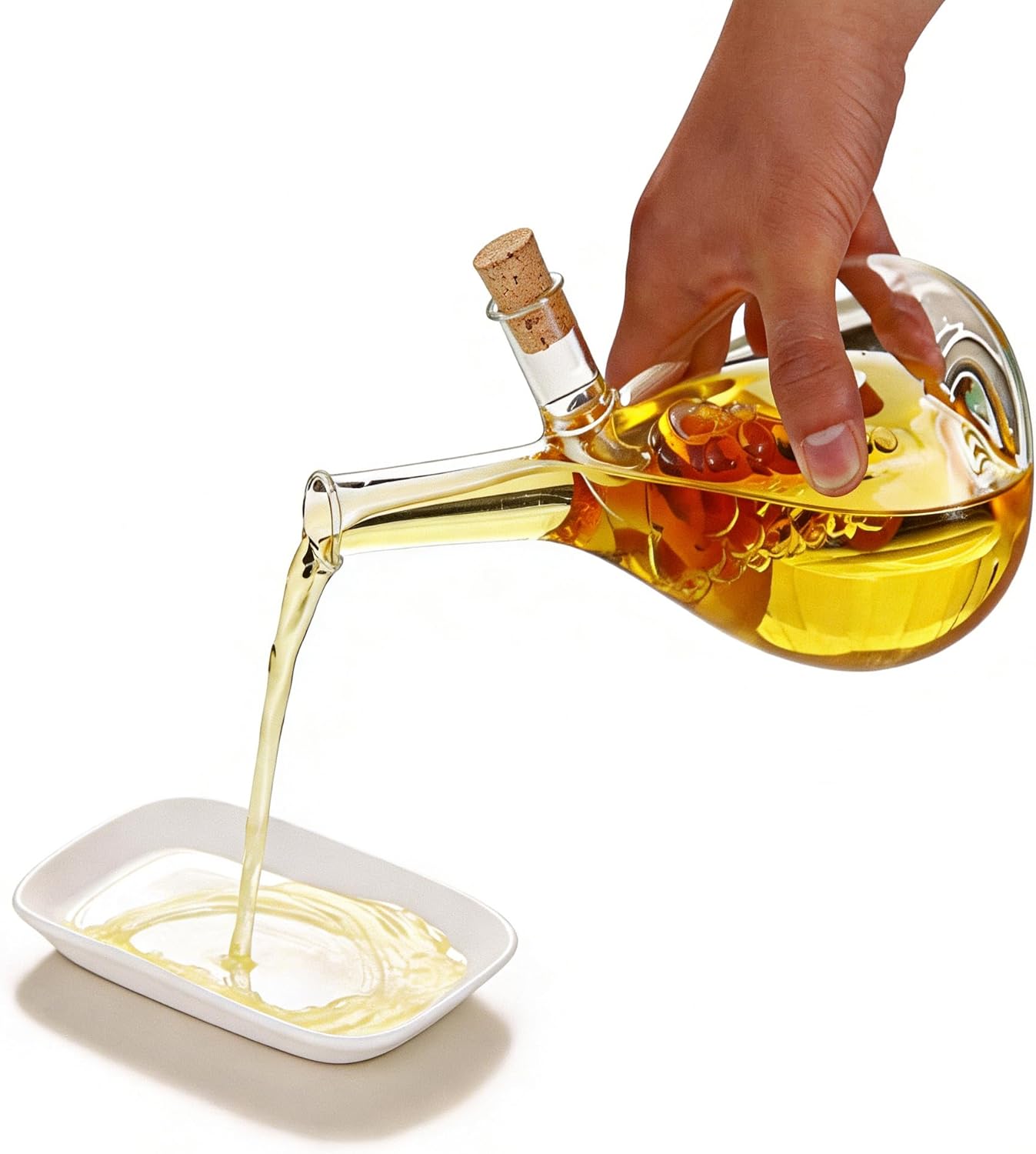 2 1 ELETON Grape Motif in Glass Oil and Vinegar Dispenser Dual Chamber Cruet Bottle for Olive Oil & Balsamic, Leakproof