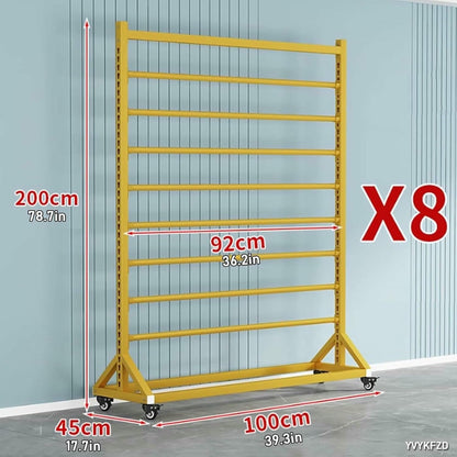 Commercial Fabric Display Rack Cart, Fabric Roll Storage Rack with Adjustable Hanging Rod, Movable Metal Vinyl Roll Storage Rack Cart, for Leather Rolls/Wallpaper Displays