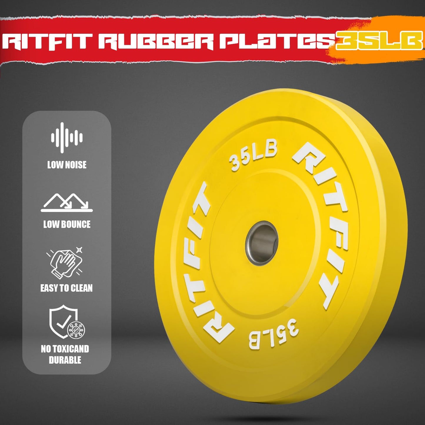 RitFit Color Coded Bumper Plate, Olympic Bumper Plate for Barbell, 2-Inch Bumper Weight Plates With Steel Insert, rubber weight plates for Strength Training in Home Gym, 140LB Set