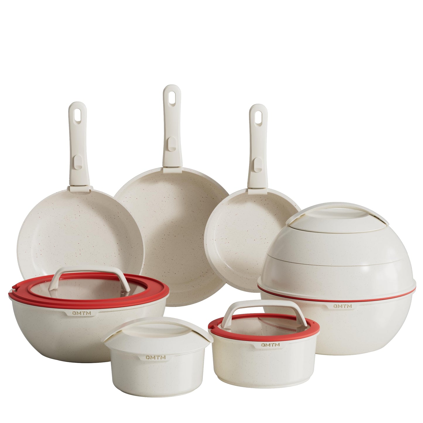OMTM 19pcs Ceramic Non Stick Pots and Pans Set with Detachable Handle, Space-Saving Nestable Cookware Set for Kitchen Wedding House Warming Gifts, Eco-Friendly Non-Toxic (PFOS, PFOA Free)