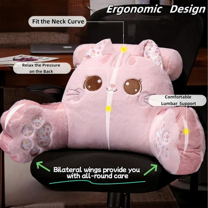 WQHSXXIA Cute Kitty Rest Reading Pillow for Adults, Kawaii Soft Lumbar Pillows Rest Cushion with Washable Cover