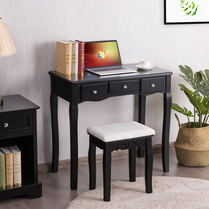 LDAILY Vanity Set with 10 Dimmable LED Bulbs, Vanity Desk with Rotating Lighted Mirror, Cushioned Stool & 5 Drawers, Modern Easy Assembly Bedroom Dressing Table for Girls Women (Black)