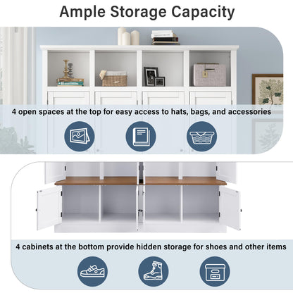 Hall Tree with Bench and Shoe Storage, Entryway Coat Rack with Cabinet, 4-in-1 Mudroom Bench with Hooks and Open Cubbies, Clothes Rack for Hanging Closet, Entryway Organizer for Hallway Living Room,A1