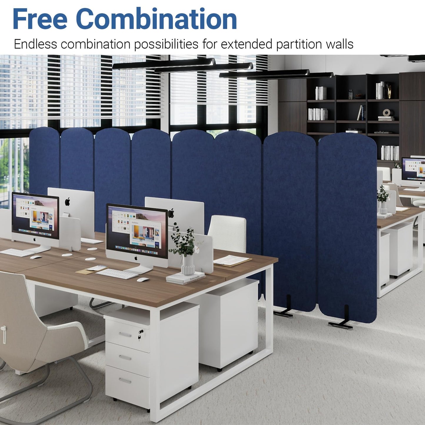 Natwind 5 Panel 122.8 x 71 in Office Room Privacy Protect Space Divider Portable Partition,Wall Folding Cubicle Indoor Freestanding Acoustic Partition Temporary for Office Room, Navy Blue