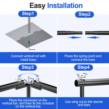 EMART 8.5x10ft Square Backdrop Stand for Wedding, Adjustable Pipe and Drape Background Frame Kit with Heavy Duty Metal Steel Base, Photo Back Drop Holder for Birthday Parties Photography - Black
