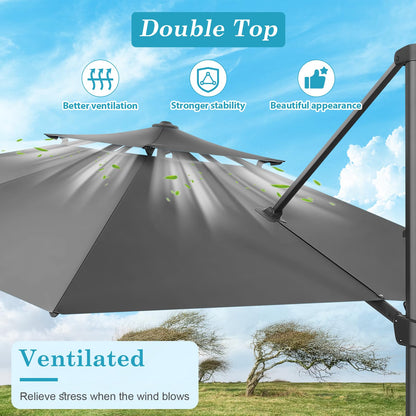 HOTIME 10x10ft Patio Umbrella Cantilever Umbrella Double Top - Upgrade and Intensify - 360 Rotation and 5 Angles Adjustment - Aluminum Offset Pool Umbrella Outdoor Umbrellas for Patio Garden Deck Pool