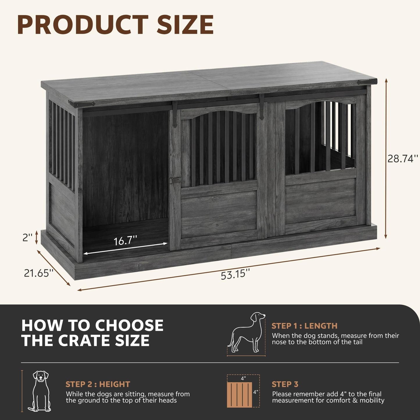 Homiflex 72" Double Dog Crate Furniture for 2 Medium Large Dogs Wooden Heavy Duty Dog Kennel Furniture with 2 Sliding Doors and Divider Decorative Dog Cage TV Stand End Table for Indoor, Grey