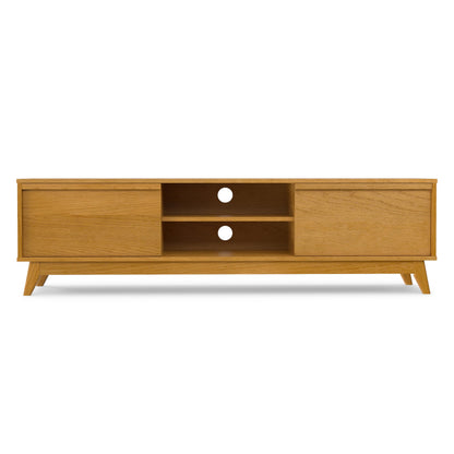 SIMPLIHOME Lennon TV Stand - 72 inch Wide Solid Wood Low Media Console in Oak Veneer, Mid Century Modern Entertainment Center for Living Room for TVs up to 80 Inches with Shelves and Cable Management