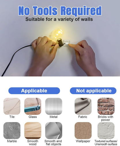 LZC Outdoor String Light Clips - 20 Pack Heavy-Duty Waterproof Adhesive Holders | Clear Rectangle Design