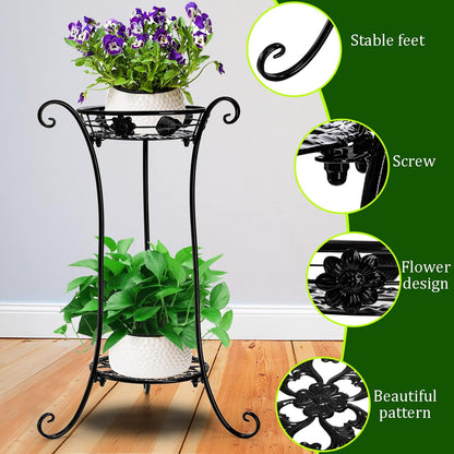 2 2 26 Inches Yesland Pcs Metal Plant Stand Indoor Outdoor, Tier Black Iron Flower Plant Stand Detachable Tall Modern
