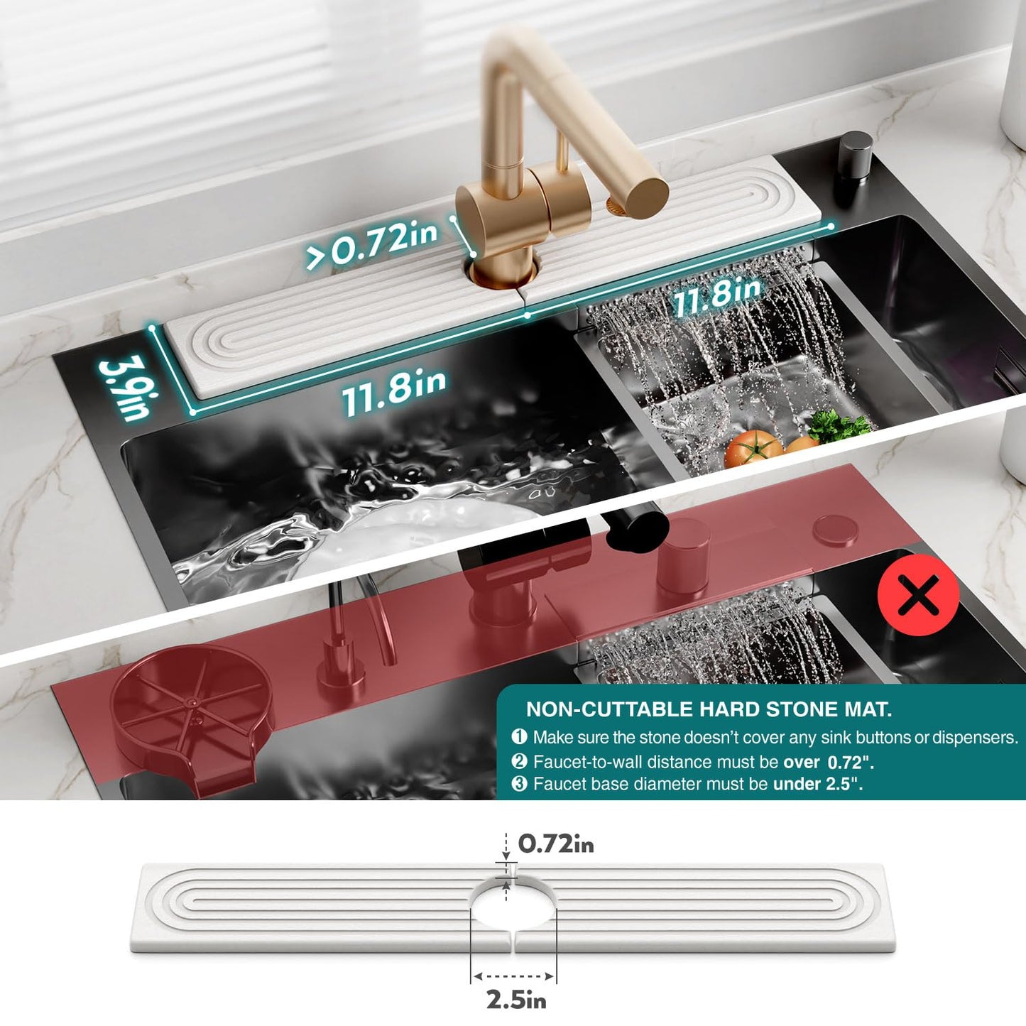 Eormoe Faucet Mat for Kitchen Sink – Diatomite Stone Drying Mat & Sink Protectors, Prevent Moisture – Sink Splash Guard Water-Absorbing Stone Tray for Bathroom Counter (Light Grey, 23.6" x 3.9")