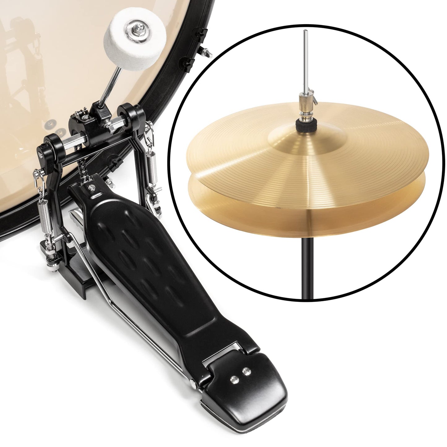 Gammon Percussion Full Size Complete Adult 5-Piece Drum Set with Cymbals, Stands, Stool, and Sticks - Silver