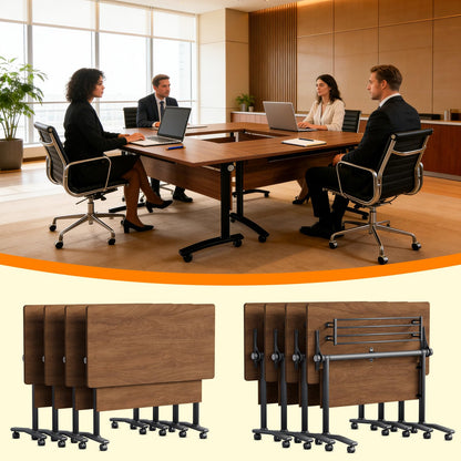 JNMDLAKO Modular Folding Conference Table with Locking Wheels, 10 Pack Flip Top Mobile Training Table, Modern Meeting Seminar Tables for Office, Hotel Conference Room(10,Walnut,47" L x 23" W x 29" H)