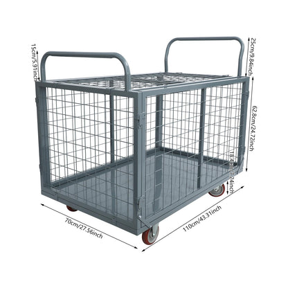 2200lbs Platform Truck Cart with Cage, 5-in-1 Heavy Duty Hand Truck Flatbed Cart with Swivel Casters, Multi-Purpose Push Dolly for Grocery,Laundry,Warehouse,Garage