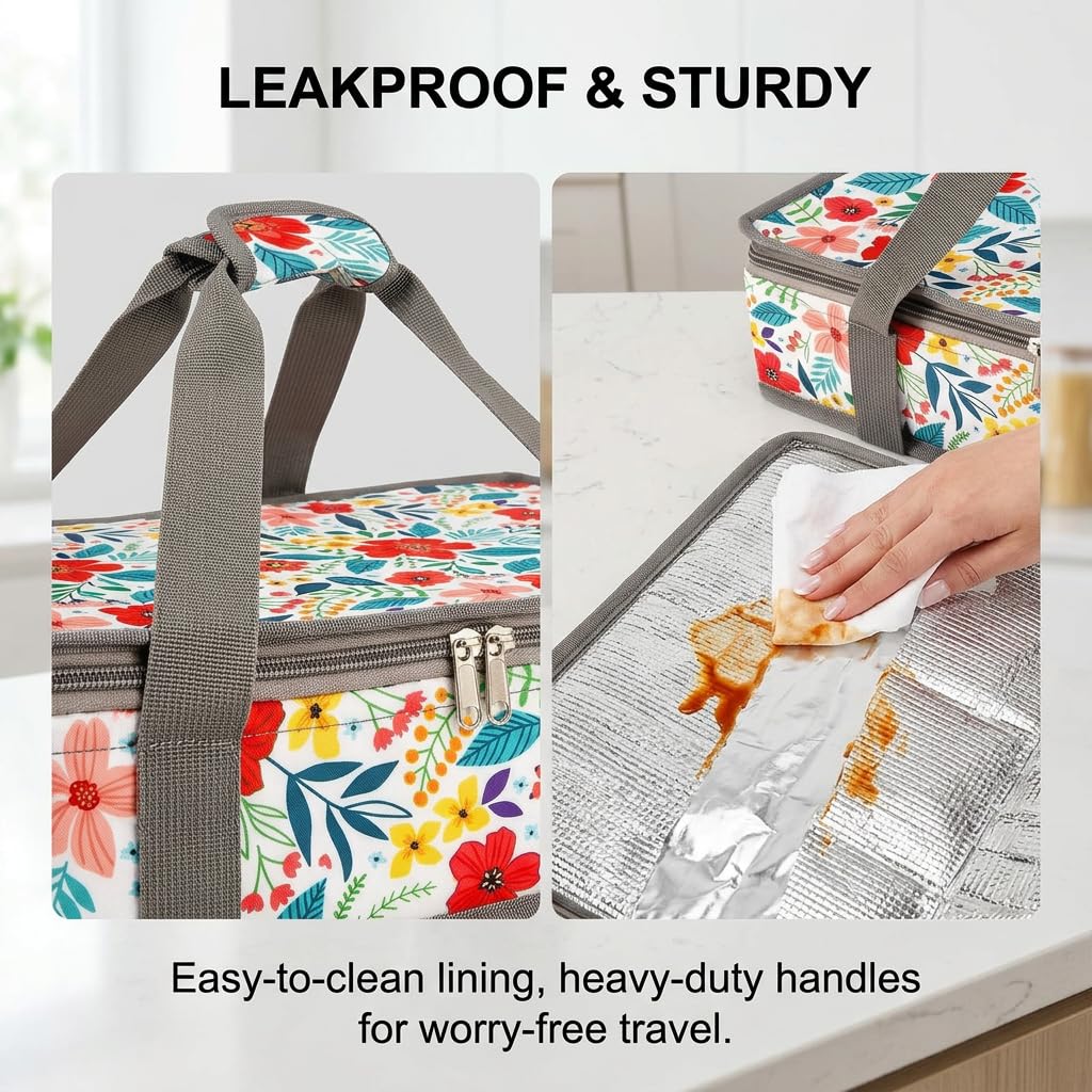 Insulated Casserole Carrier Fits Pioneer Woman Kitchen Stuff & 9x13 Baking Dish, Large Lasagna Lugger Tote, Leakproof Thermal Food Warmer Bag for Potluck, Picnic, Travel, Hot/Cold Food & Mom Gifts