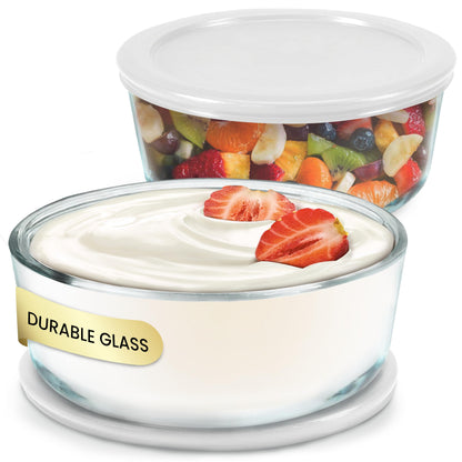 Ultimate Yogurt Containers 2 Pack, Make More Yogurt with 1-Quart Glass Containers (4 Cup), 100% BPA Free, Durable & Oven Safe Round Bowl Set with Lids, Perfect for Food Storage & Meal Prep