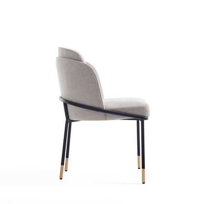 Manhattan Comfort Flor Dining Chair with Metal Legs, Upholstered in Twill Weave Fabric, Padded Cushions, Ergonomic Winged Back Design, Gold Metal Accents, Fully Assembled, 2 Piece Set, Wheat