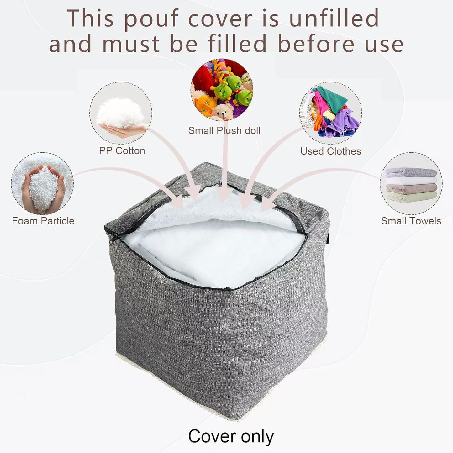 18 18 Inch Louis Donn x Unstuffed Storage Pouf Ottoman Cover, Square Cotton Linen Footstool Cover, DIY Bean Bag