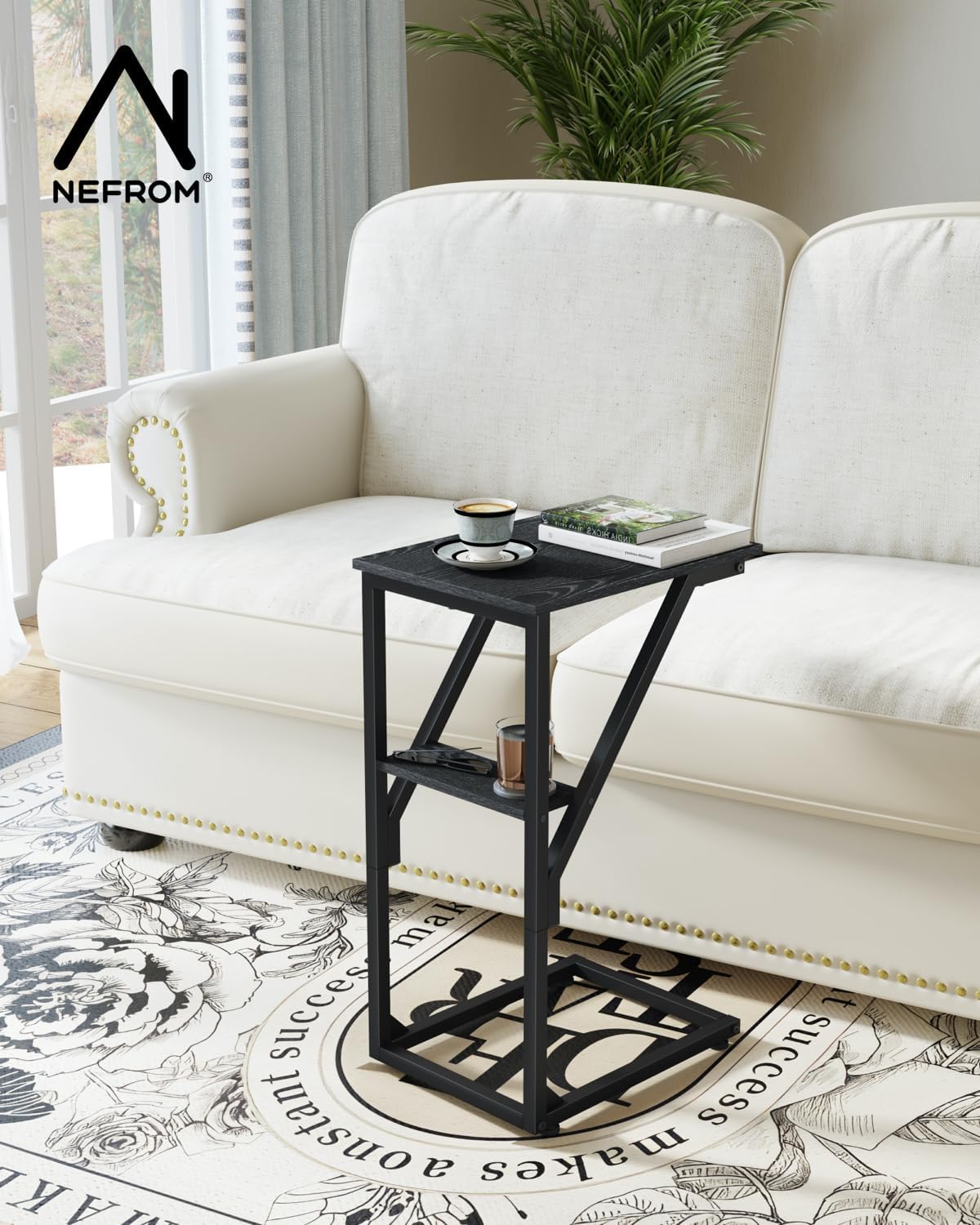 NEFROM Set 2, ET-D-BK2 C-Shaped End Tables, Sofa TV Trays of Small Couch Side Table for Living Room, Bedroom, Bedside