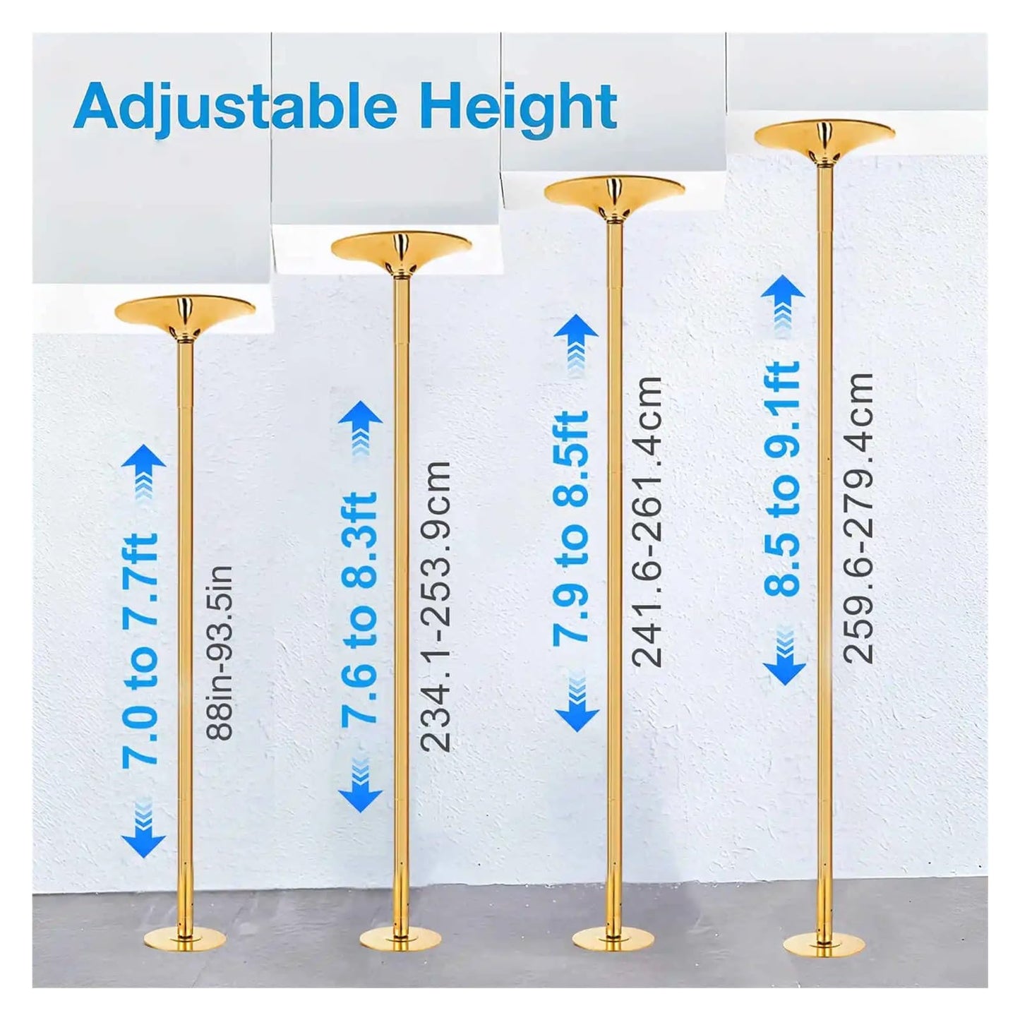 Ktann Removable Dance Pole Kit 45mm Adjustable Dance Pole - Spinning/Static Mode, Heavy-Duty Steel, Ideal for Home Workouts(Gold)
