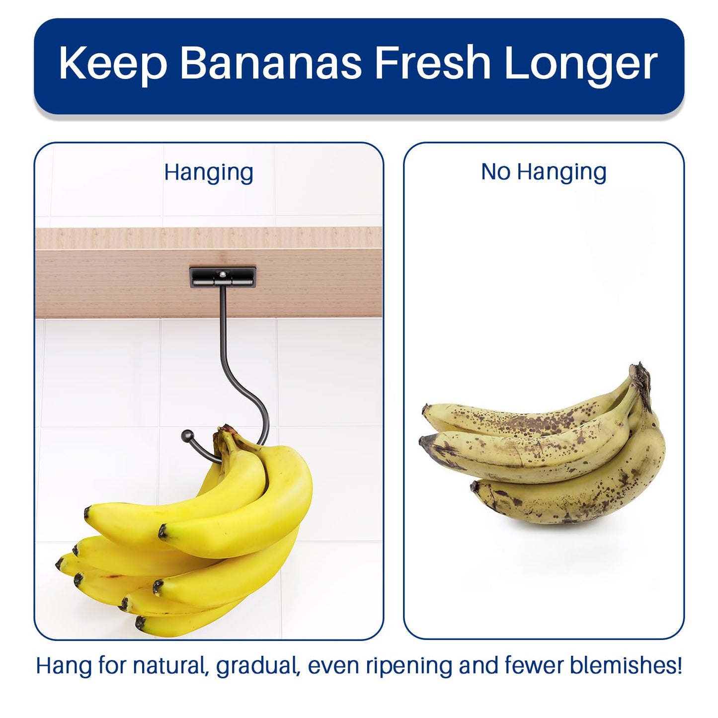 Josmimic Under Cabinet Banana Hook Foldable - Adhesive Banana Holder, Foldable with Magnets When Not in Use, Under Counter Banana Hook, Stainless, Hold 13 LB, Black