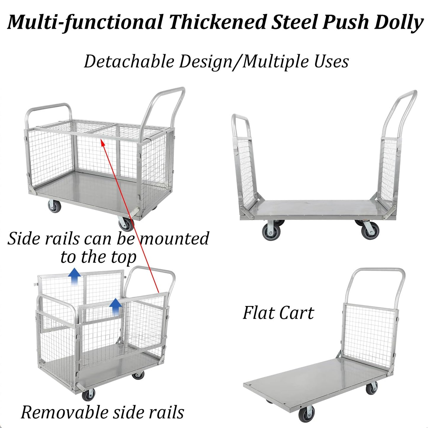 Heavy Duty Foldable Platform Cart with Cage, 2000 LBS Capacity, Ideal for Warehouse Supermarkets and Multipurpose Use