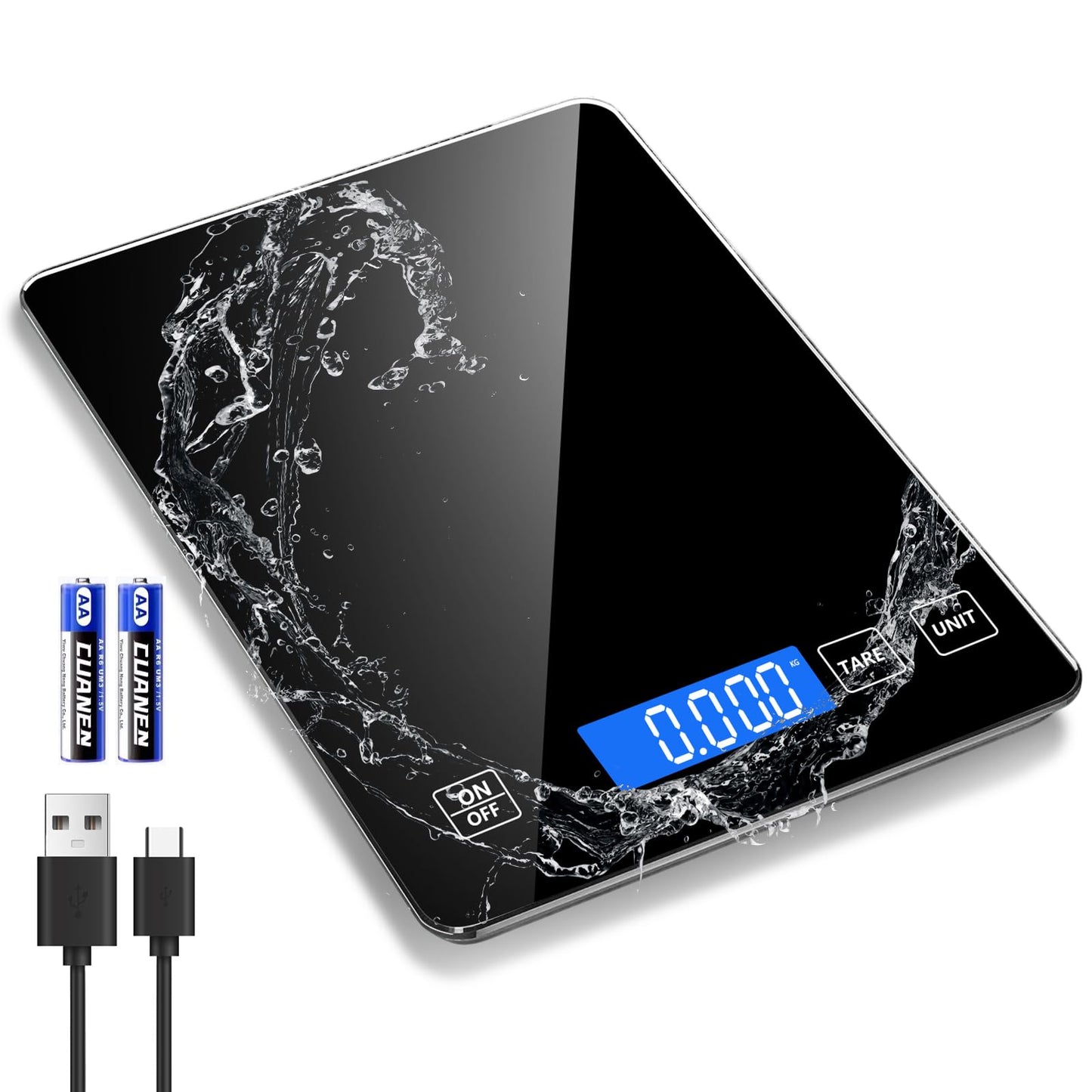Food Kitchen Scale, Digital Food Scale 33lb/15kg Digital Kitchen Scale Precisely Measures Grams and Ounces for Meal Prep Baking and Cooking, Rechargeable 304 Stainless Steel Kitchen Scale Black
