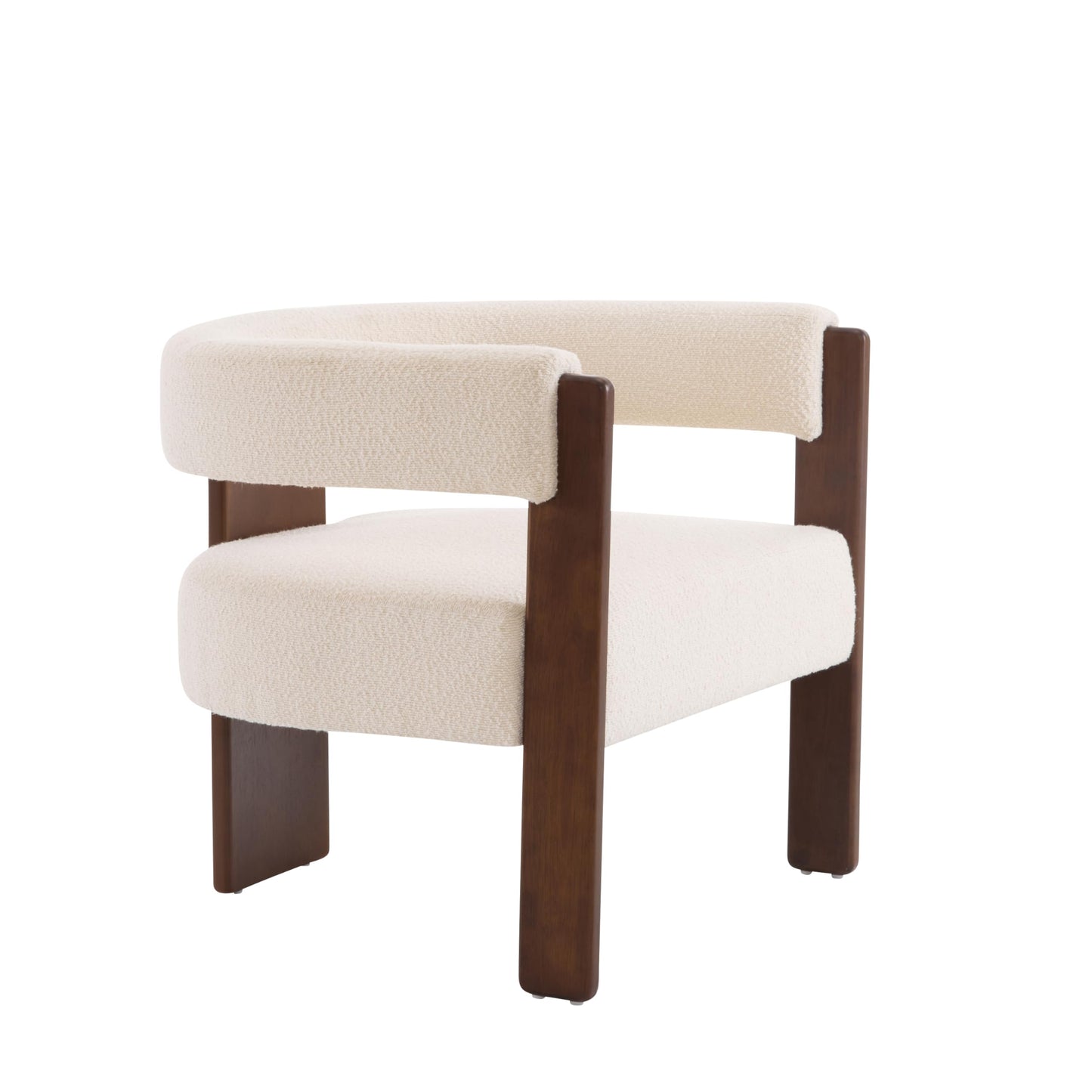 Merax Modern Boucle Accent Armchair, Upholstered Barrel Chair with Walnut Finish Wooden Legs, Comfy Reading Lounge Chair for Living Room Bedroom Office, Beige