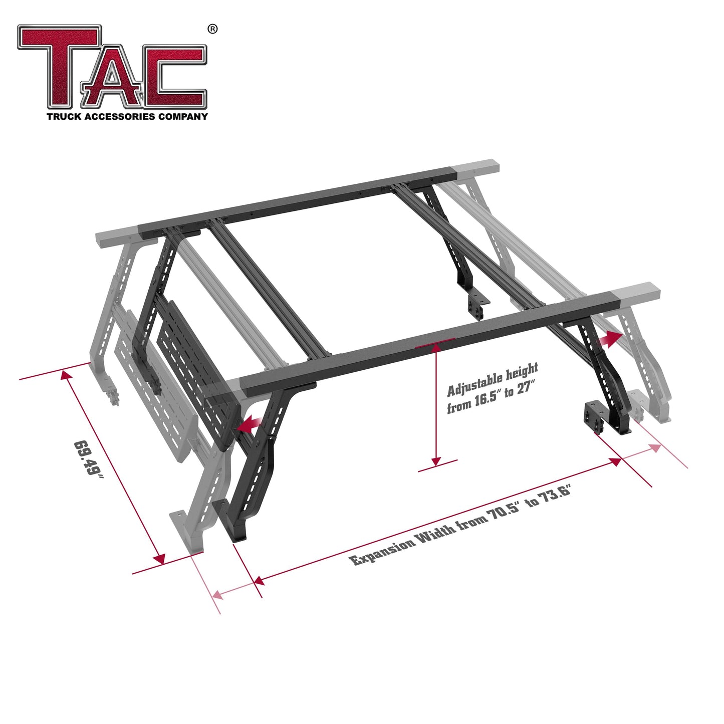 TAC Universal Ajustable 6-FEET Truck Bed Rack Ladder Roof Top Cargo Rack Platform Extension Canoe Bike Kayak Snowboard Luggage Upper Storage Carrier Outdoors Overland Off Road Accessories