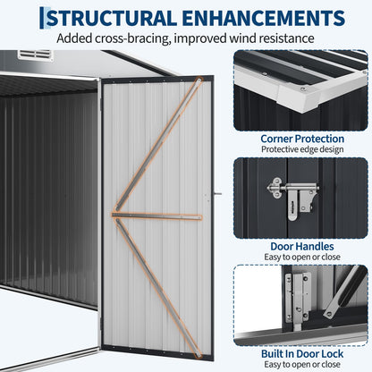 GarveeLife 12 X 10 ft Outdoor Storage Shed, Metal Garden Sheds & Outdoor Storage with Updated Frame Structure, Backyard Garden Terrace Tool Shed for Backyard, Lawn, Patio, Bike Storage, Gray