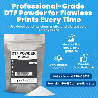 DTF Powder Premium 2.2 lbs (1KG / 35.3 oz) – Hot Melt Adhesive for DTF Heat Transfers – for Thin & Lightweight Fabrics – Soft & Strong Adhesion – Clump-Free Formula – Crack & Wash Resistant