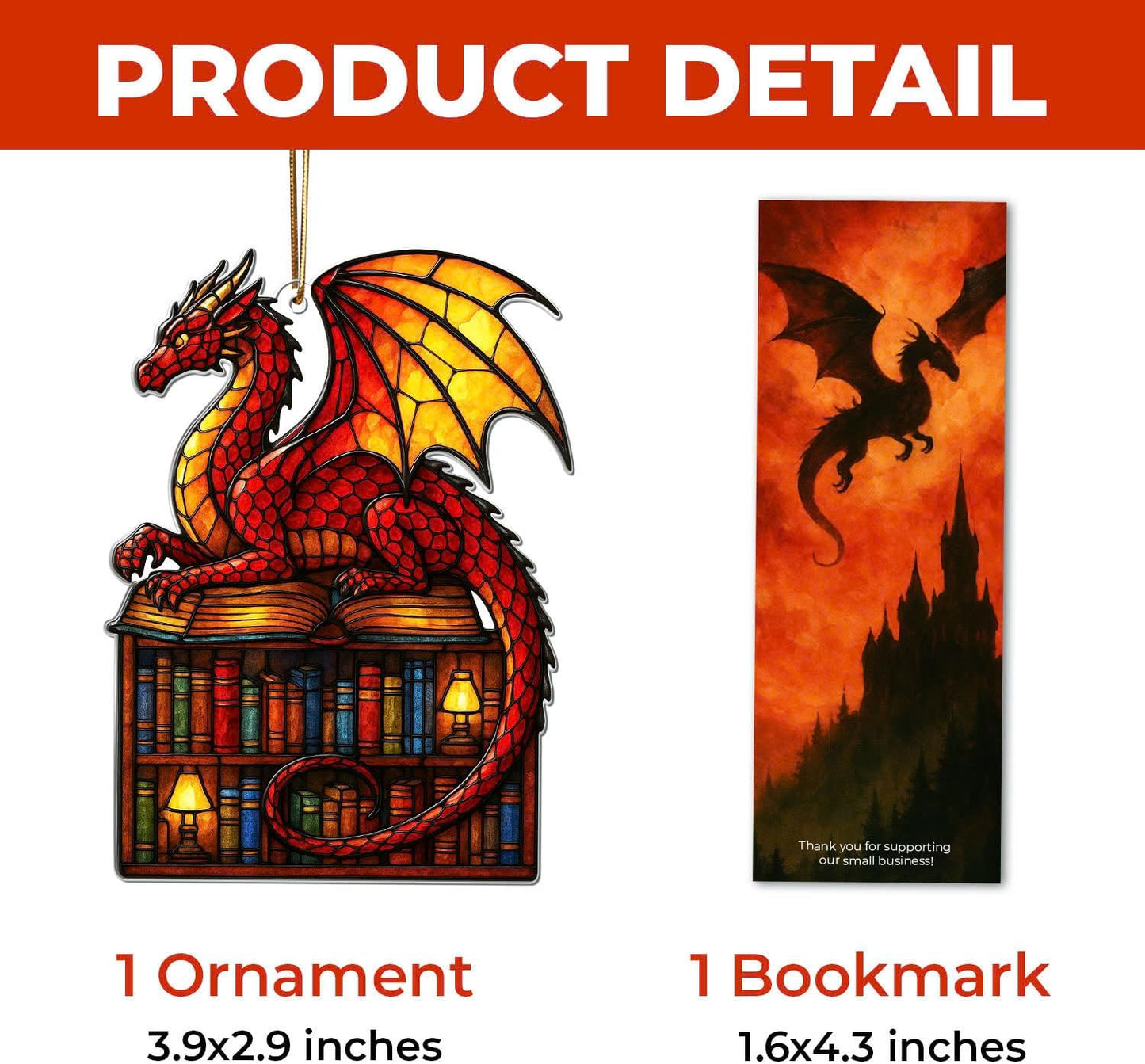 2025 Book Lover Ornament Stained Glass Style Ornament for Readers, Just One More Chapter Bookmark Included, Gifts