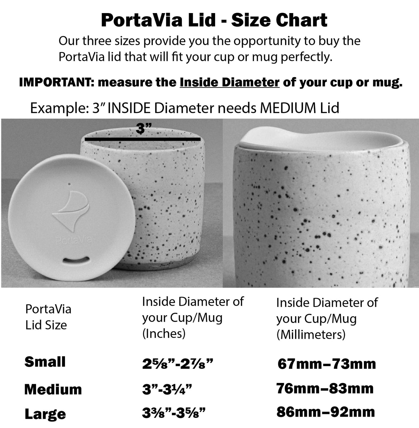 Porta Via Reusable Silicone Coffee Cup Lid - Medium Size, Black