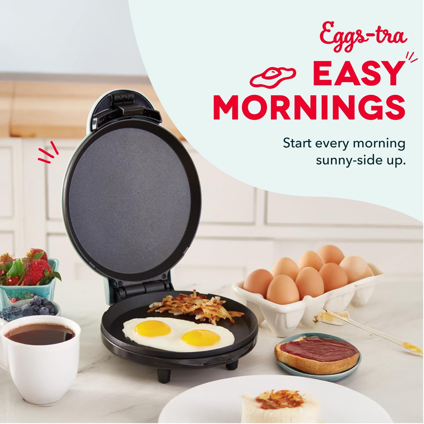 Dash Round Express Electric - Pancake Maker & Eggs Griddle System - Healthy Breakfast Maker - Quick Heat-Up & Easy Cleanup - nonstick surface - Red