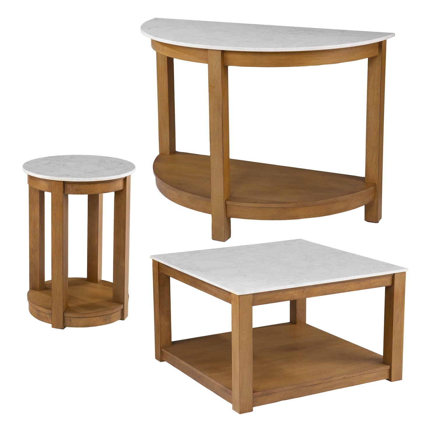 SEI Furniture Chandlen Demilune Wood 41" Console Table, White & Natural