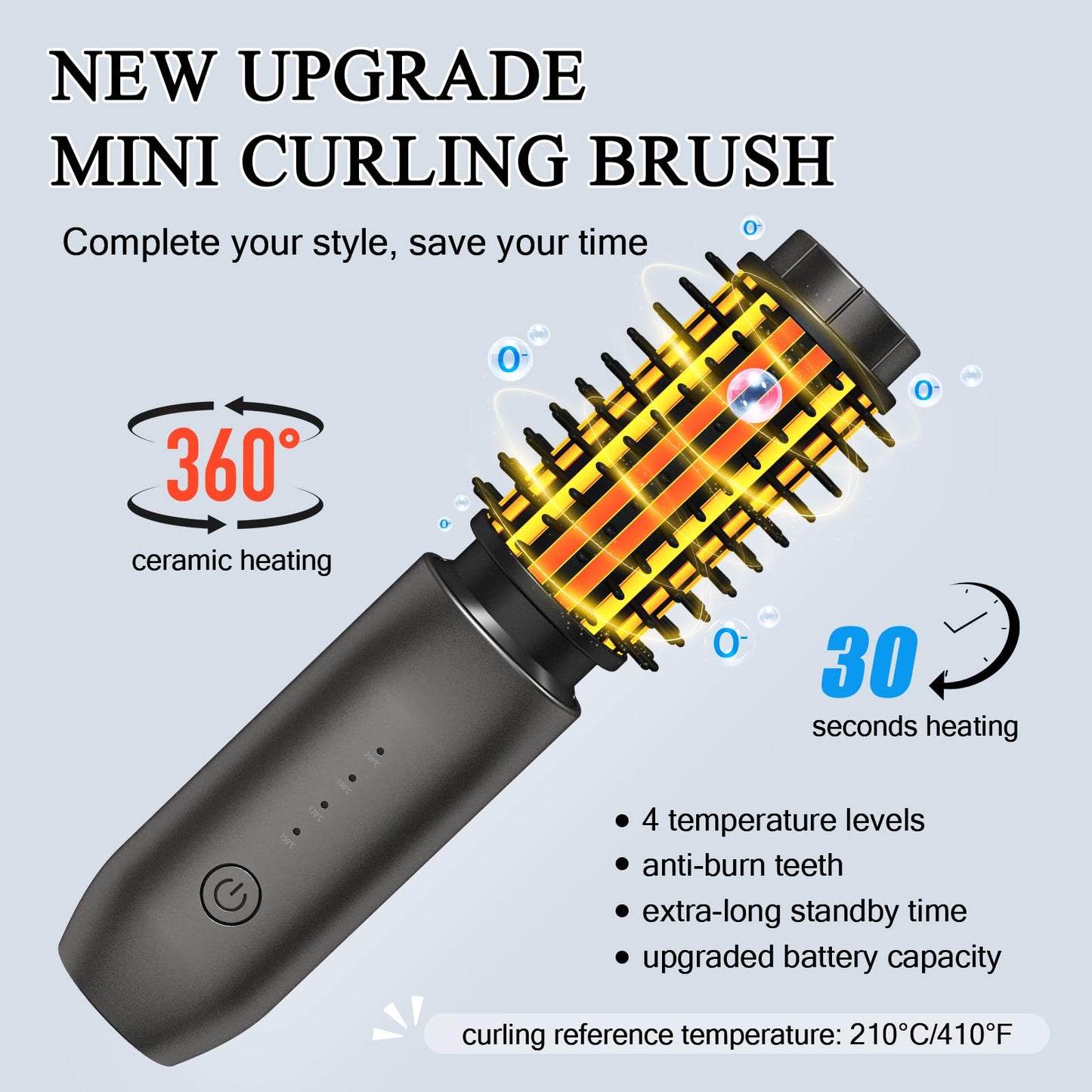 Cordless Hair Curling Iron Brush, Travel Curl Brush, 3-in-1 Portable Curling Iron Cordless, Plasma Thermal Hair Brush, 7000mAh USB Rechargeable Curlings Wand, Mini Hot Curlings Brush-Blush Pink