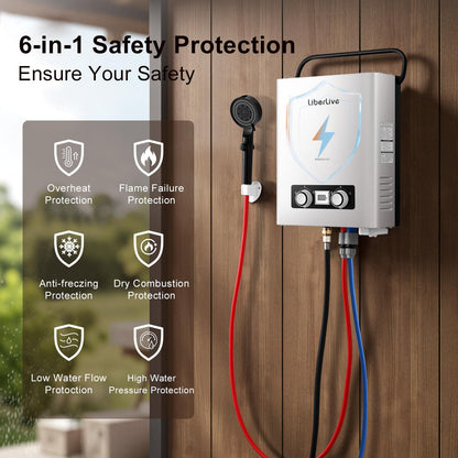 Propane Tankless Water Heater, 5L 1.32 GPM Outdoor Portable Gas Instant Hot Water Heater with Digital Display Overheating Protection, for Camping Barn Cabin RV White