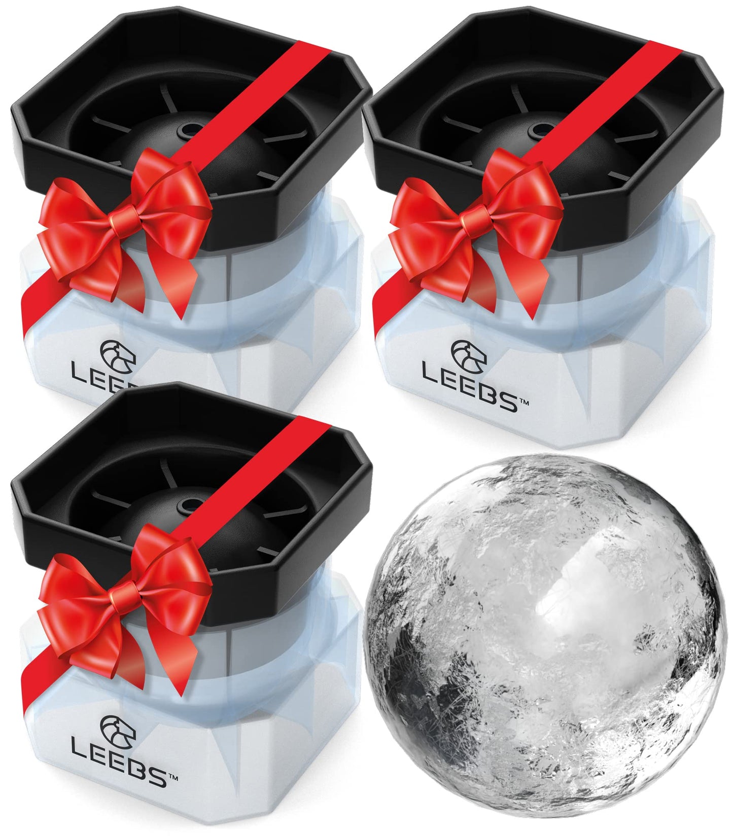 Silicone Freezer Press Sphere Ice Ball Maker Mold, 3 Pack for Large Round Craft Whisky Ice Balls - Bourbon, Scotch, Old Fashioned, Cocktail Drinks - by LEEBS