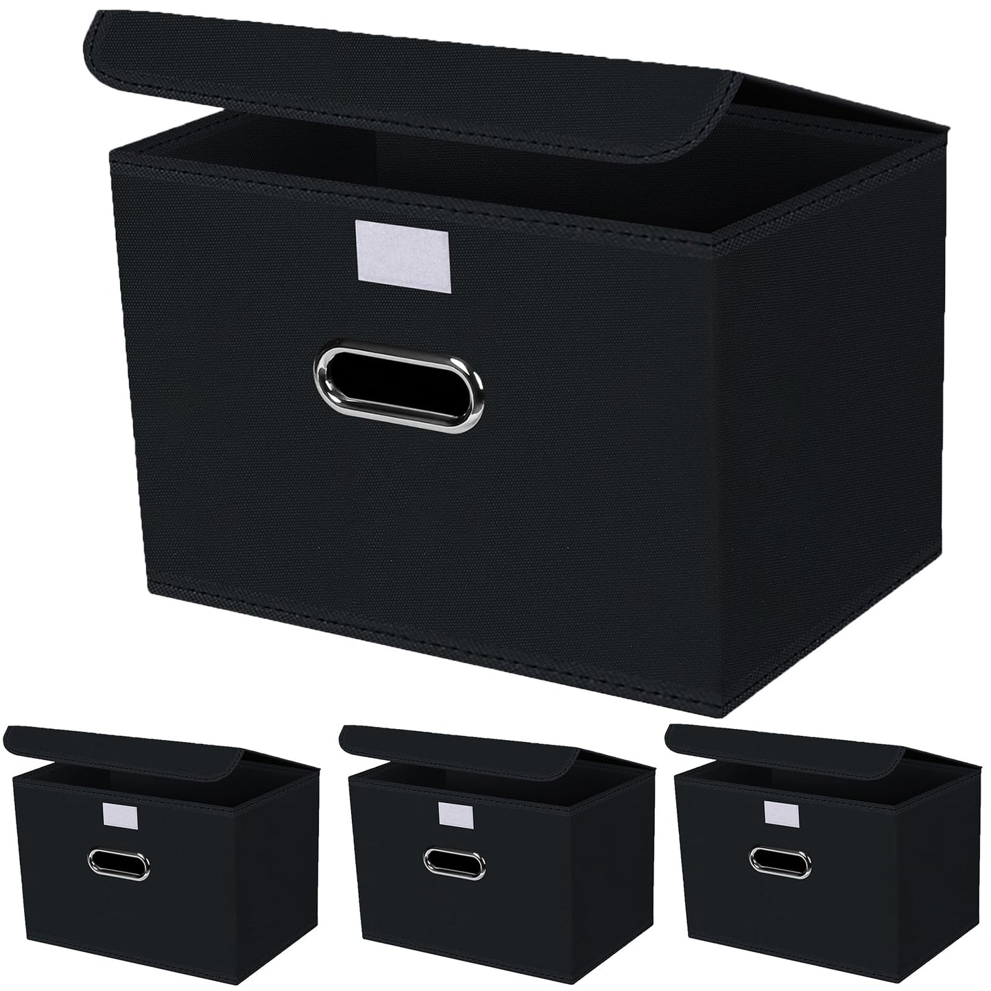 SEVENDOME 4-Pack Large Collapsible Storage Bins with Lids,Fabric Storage Cubes Organizer for Shelves,Closet,Nursery,Foldable Cube Storage Baskets with Handles,Home Boxes (14.9"x9.8",Black)