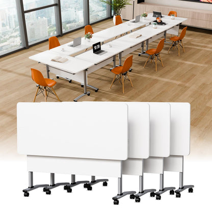 JFazzruit Conference Room Table with Wheels, Modular Flip-Top Folding Conference Tables for Training Rooms Classrooms Seminars Mobile Conference Table for Meeting Room Business (Silver 6P140)