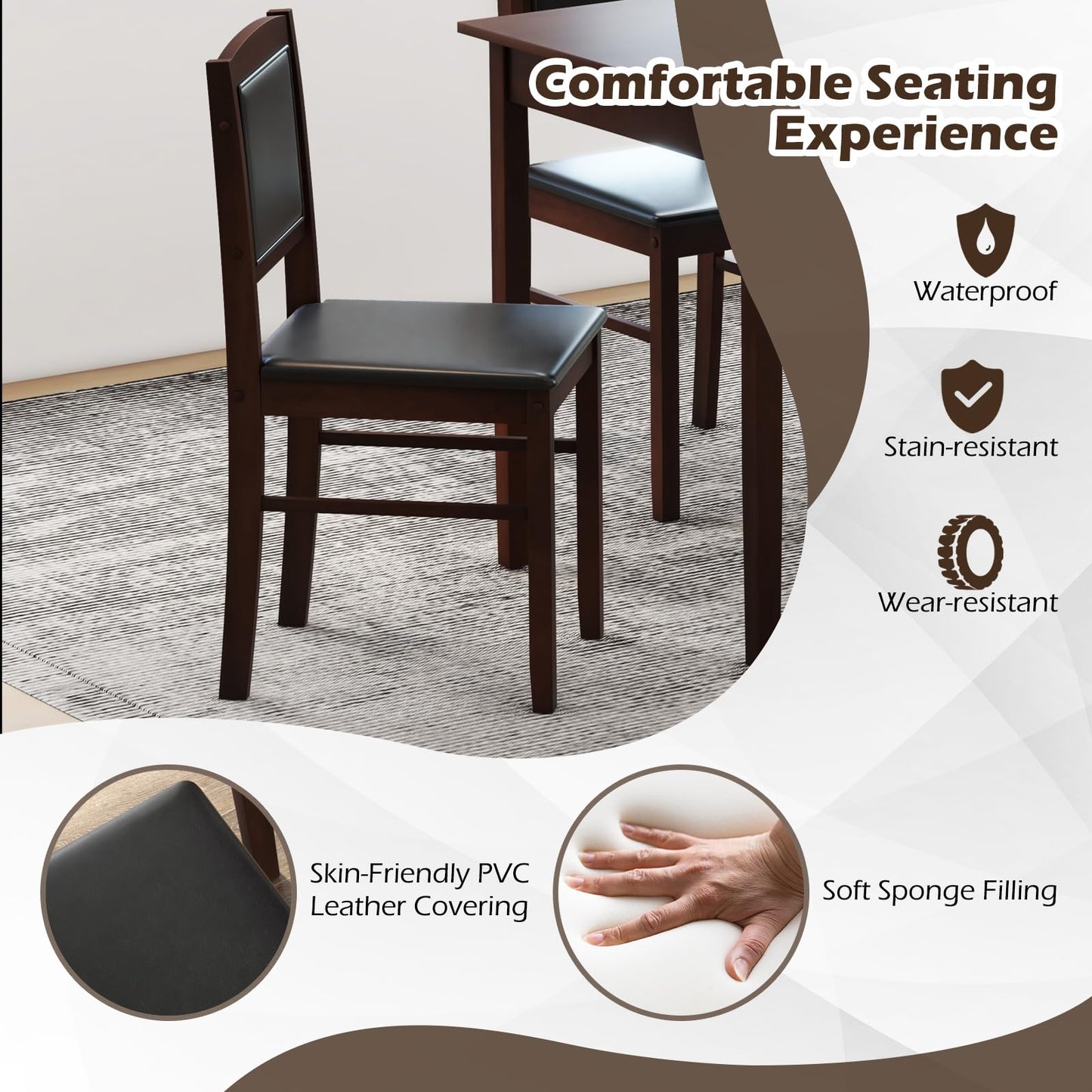Tangkula Dining Table Set for 4, Farmhouse Solid Wood Dinette Set w/Rubber Wood Legs, Upholstered Seat & Padded Backrest, Mid-Century Modern Dining Table and Chairs Set for Kitchen, Dining Room
