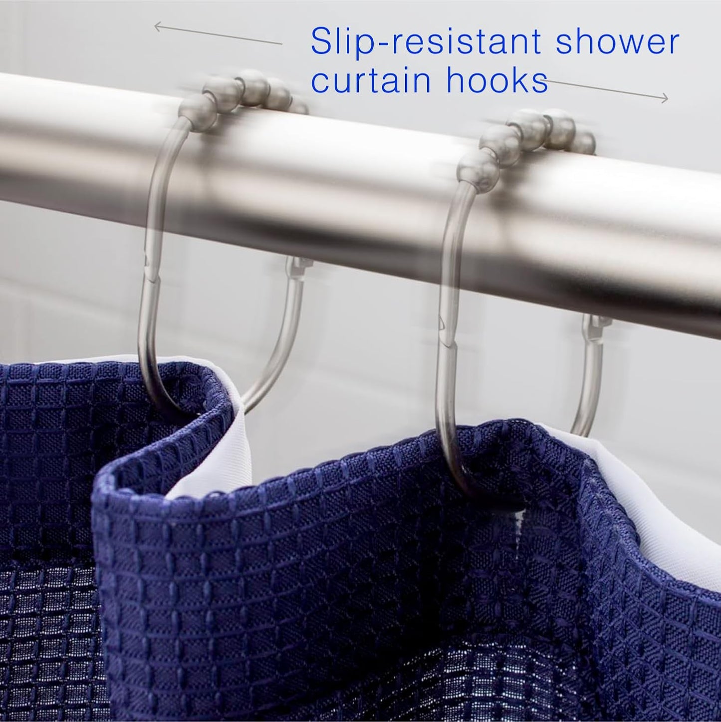 2LB Depot Wide Shower Curtain Rings/Hooks Set, 12 Rings, Decorative Brushed Satin Nickel Finish, Rustproof