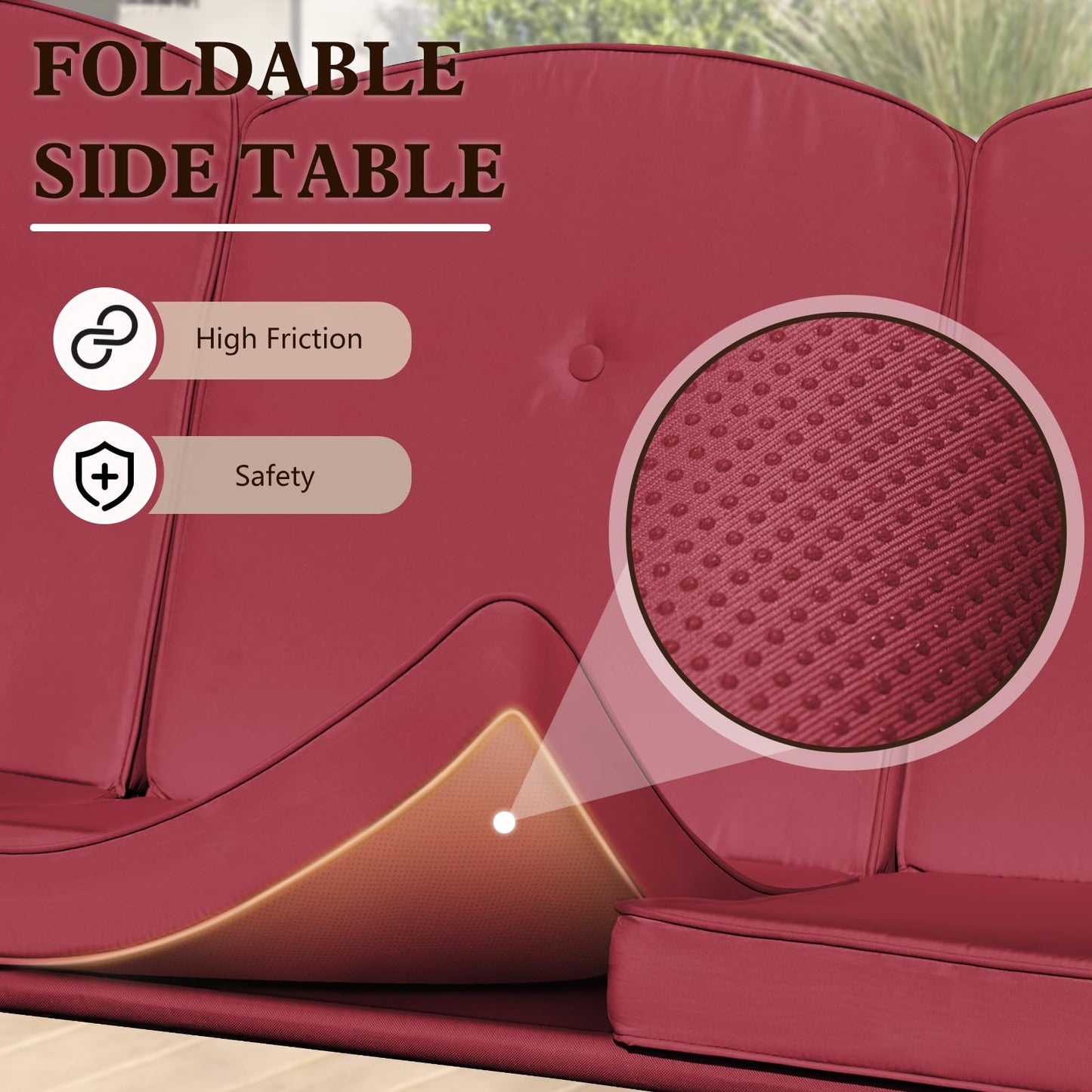 Mvpipi Outdoor Porch Patio Swing,3-seat Swing with Canopy,3 in 1 Convertible Swing Bed for Adults,Porch Swing with Stand,Bench Swing with Pillows & Cup Holder for Garden,Deck(Wine Red,Square Tube)