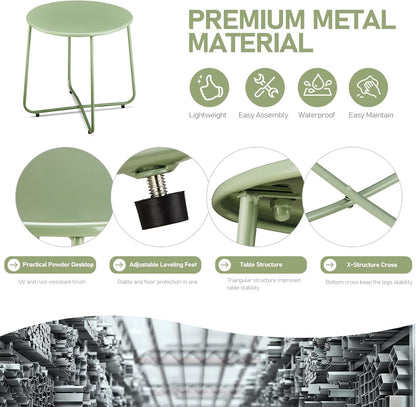 Outvita Indoor and Outdoor Side Table, Small Patio Side Table, Metal Round Portable Waterproof Weather Resistant End