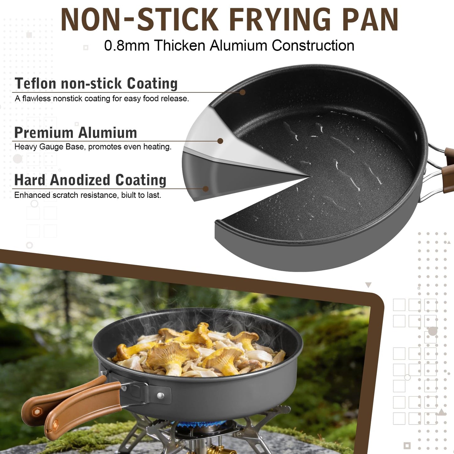 18Pcs Camping Cookware Mess Kit, Joyfair 7.8” Nonstick Camp Cooking Utensil Set (Pot, Pan, Kettle, Grill Grate), Outdoor Backpacking Gear Open Fire Essentials Accessories, Compact/Portable/Lightweight