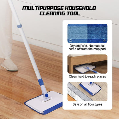 Qaestfy Baseboard Cleaner Tool with Handle, Wall Floor Mop with Extendable Long Handle Duster for Cleaning Window, Floor, Skirting Board, Ceiling, Shower, Tub Tile, Kitchen with 6 Reusable Pads